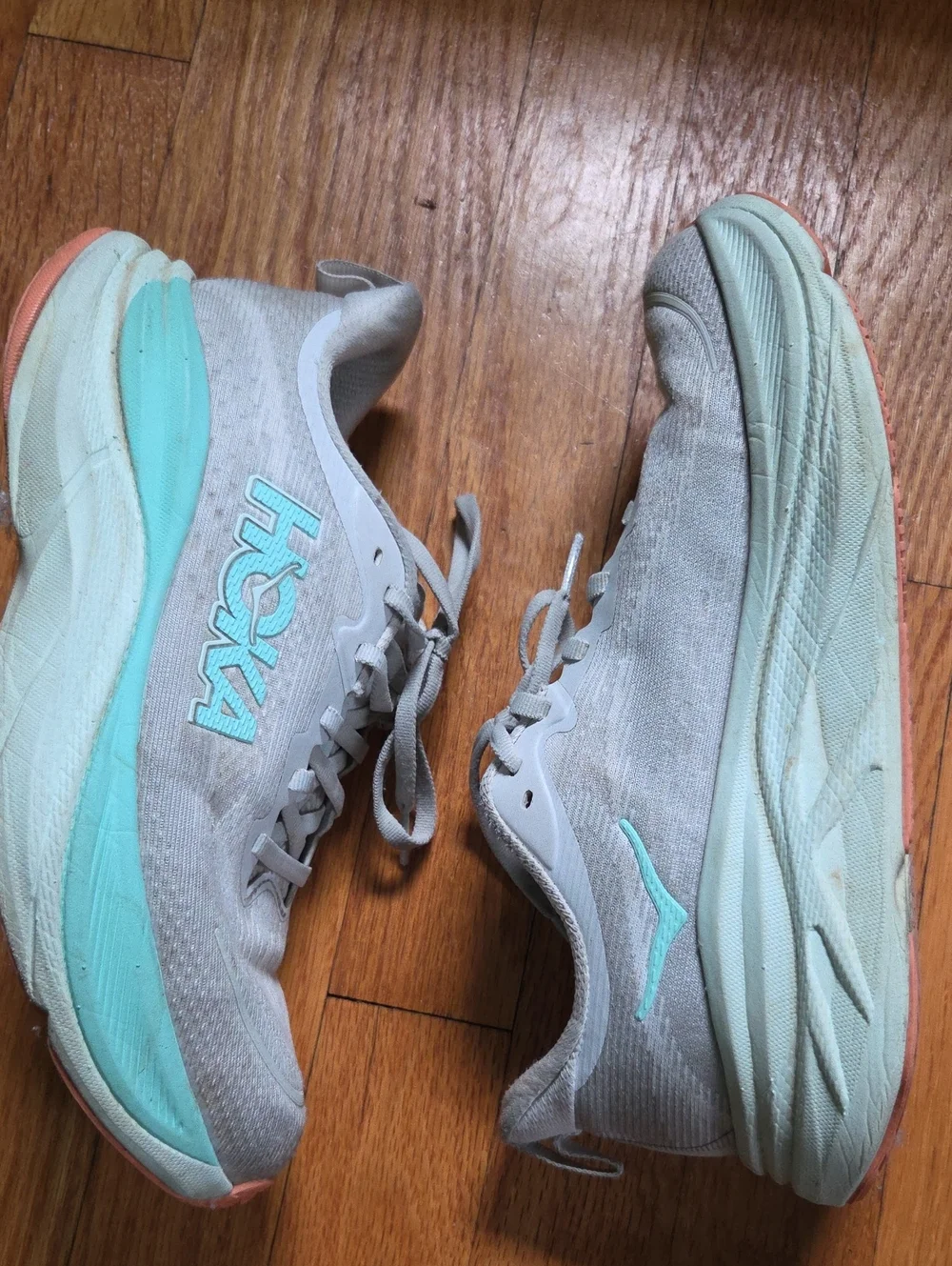 Worn Hoka Skyflow Running Shoes In Cosmic Grey